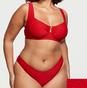 Victoria’s Secret Red Textured Bikini Set 34D Top S Bottom Crisscross Back